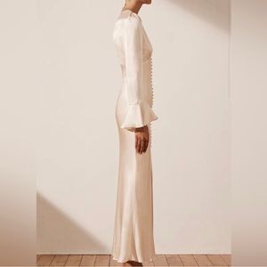 Shona Joy La Lune Frill Cuff Bias Midi Dress in Cream